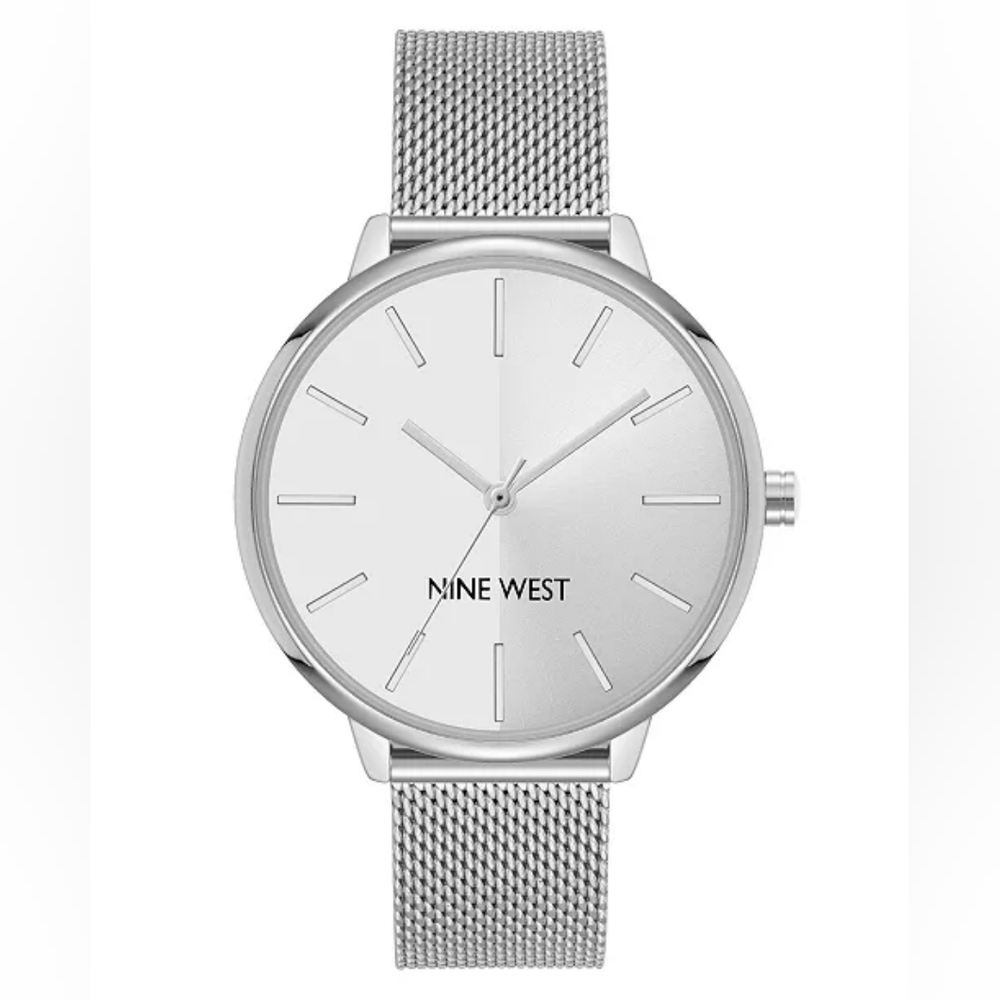 Nine West Liana Silver Tone Mesh Strap Womens Watch